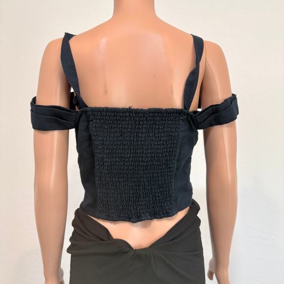 Anthropologie Maeve medium off the shoulder smocked linen crop top TS 2711 - Picture 7 of 9